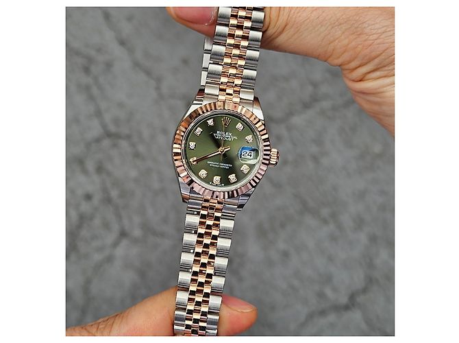 Rolex Relógio Original Datejust em Combinação de Ouro Rosa e Ouro, Verde Oliva e Diamantes para Mulher, Certificado e Caixa - vista 3