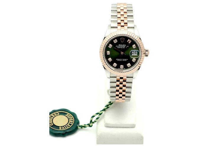 Rolex Relógio Original Datejust em Combinação de Ouro Rosa e Ouro, Verde Oliva e Diamantes para Mulher, Certificado e Caixa - vista 5