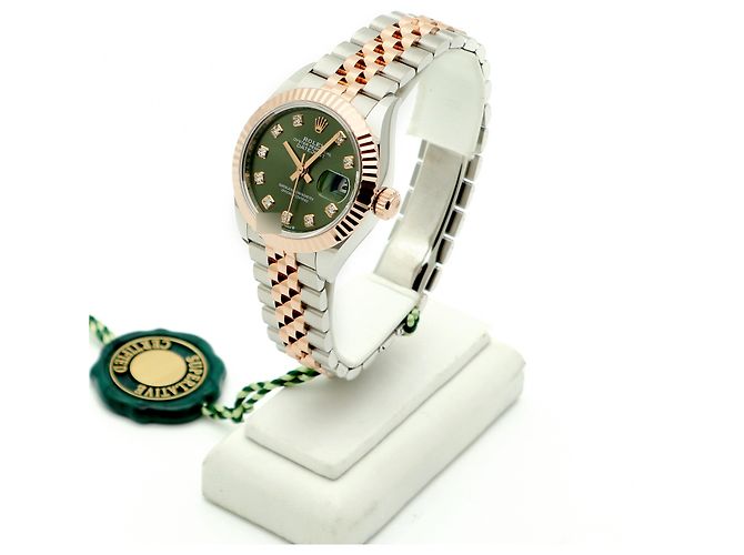 Rolex Relógio Original Datejust em Combinação de Ouro Rosa e Ouro, Verde Oliva e Diamantes para Mulher, Certificado e Caixa - vista 6