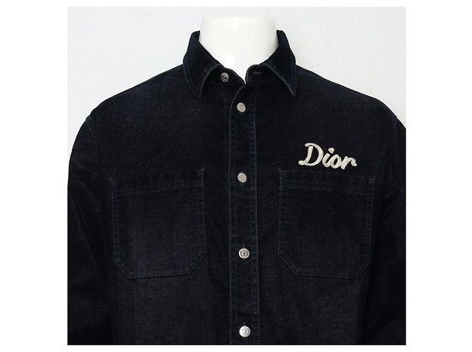 Dior Sovracamicia in denim di cotone blu navy con logo ricamato da uomo - vista 2