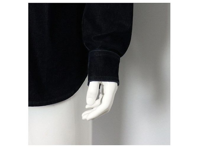 Dior Sovracamicia in denim di cotone blu navy con logo ricamato da uomo - vista 3