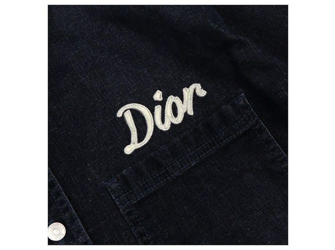 Dior Sovracamicia in denim di cotone blu navy con logo ricamato da uomo - vista 6