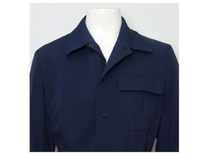 Dior Navy Wool Buckle Belted Men's Jacket Blue - view 2