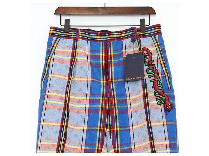 Louis Vuitton Blue Check Pattern Snake Monogram Logo Men's Pants - view 2
