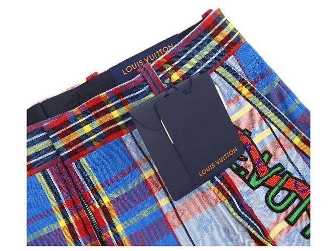 Louis Vuitton Blue Check Pattern Snake Monogram Logo Men's Pants - view 6