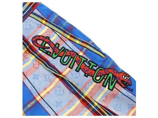 Louis Vuitton Blue Check Pattern Snake Monogram Logo Men's Pants - view 7