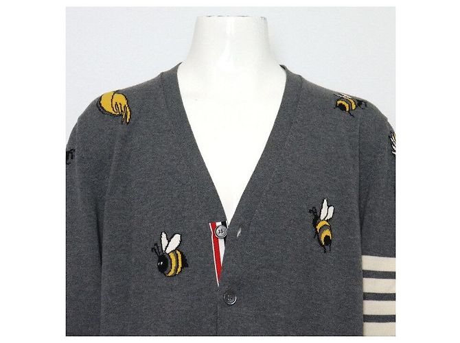 Thom Browne Bird and Bee Cardigan aus grauer Merinowolle - Ansicht 2