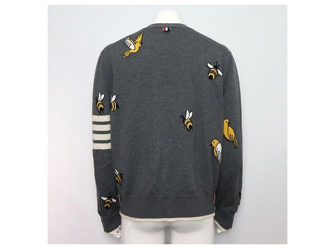 Thom Browne Bird and Bee Cardigan aus grauer Merinowolle - Ansicht 4