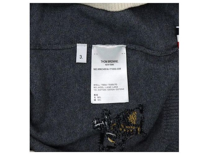 Thom Browne Bird and Bee Cardigan aus grauer Merinowolle - Ansicht 6