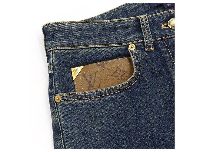 Louis Vuitton Pantaloni jeans da uomo con patch in Monogram Canvas Blu - vista 6