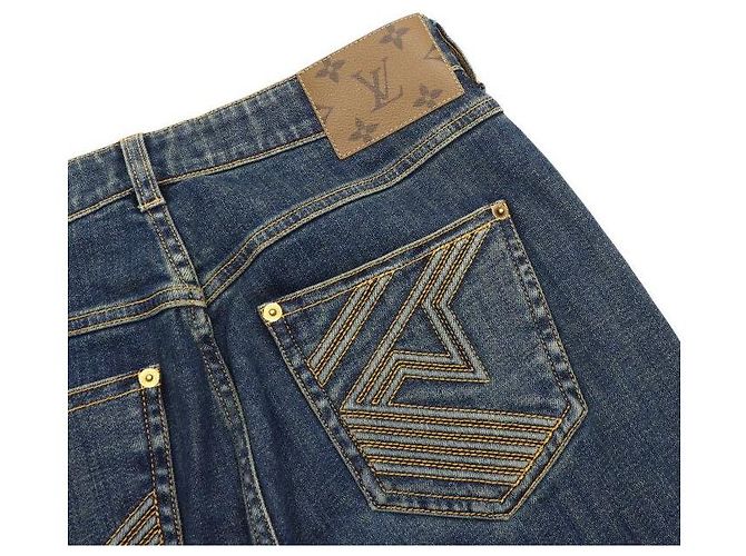Louis Vuitton Pantaloni jeans da uomo con patch in Monogram Canvas Blu - vista 8