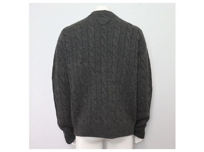 Prada Gray Back Triangle Cashmere Men's Cardigan Brown - view 4