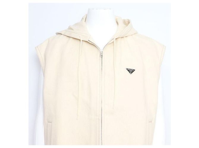 Prada Gilet con cappuccio in denim beige da uomo Marrone - vista 2