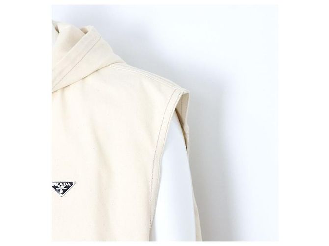 Prada Gilet con cappuccio in denim beige da uomo Marrone - vista 3