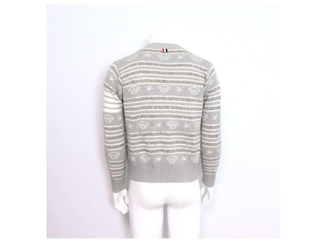 Thom Browne Grauer Aran Zopfstrick-Cardigan - Ansicht 4