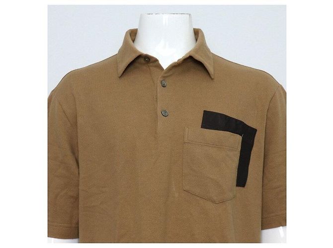 Hermès Kurzärmeliges Herren-Poloshirt aus braunem Leder mit Logo-Patch auf der Tasche - Ansicht 2