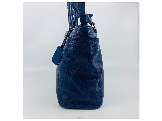 Prada Vitello Daino Leder Golden Pocket Tote Schultertasche Blau - Ansicht 3