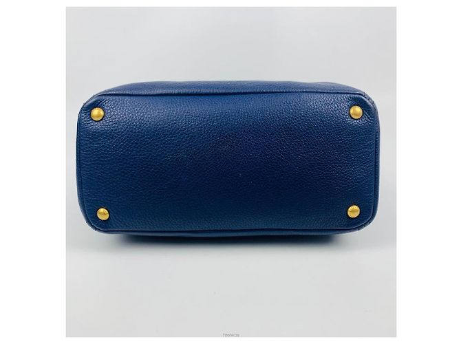 Prada Vitello Daino Leder Golden Pocket Tote Schultertasche Blau - Ansicht 4