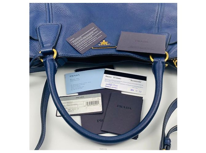 Prada Vitello Daino Leder Golden Pocket Tote Schultertasche Blau - Ansicht 6