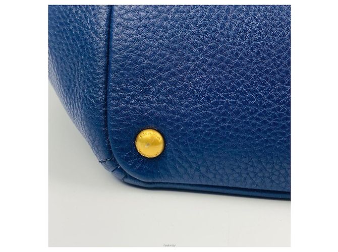 Prada Vitello Daino Leder Golden Pocket Tote Schultertasche Blau - Ansicht 7