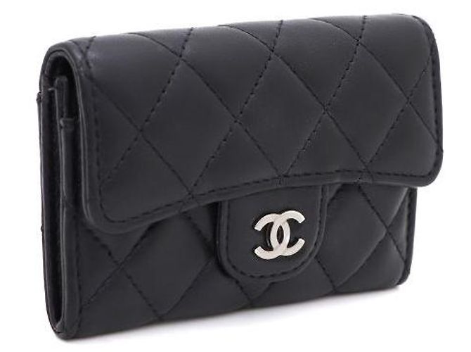 Chanel Portacarte Classic CC in agnello nero e argento - vista 2