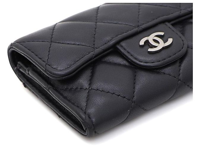 Chanel Portacarte Classic CC in agnello nero e argento - vista 4