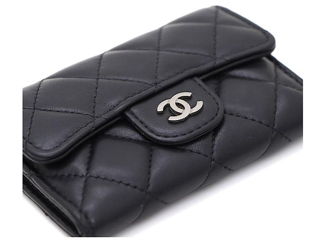 Chanel Portacarte Classic CC in agnello nero e argento - vista 5