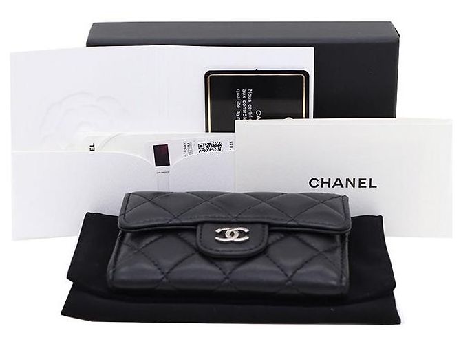 Chanel Portacarte Classic CC in agnello nero e argento - vista 7
