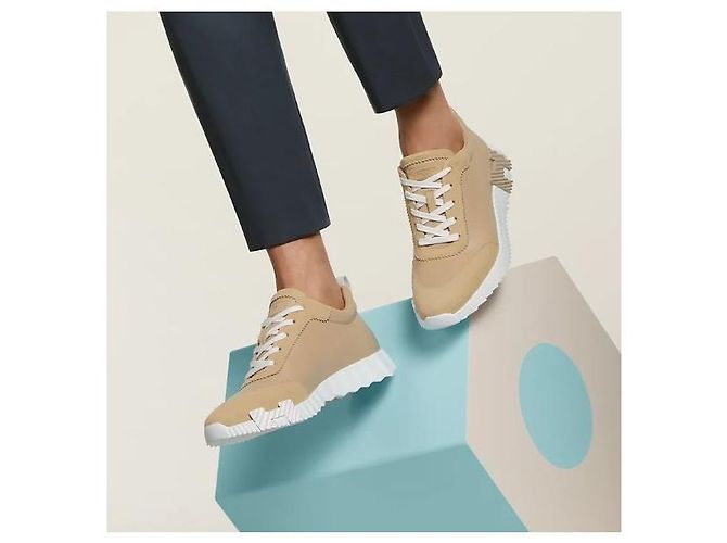 Hermès Sneakers Bouncing in pelle beige Multicolore - vista 10