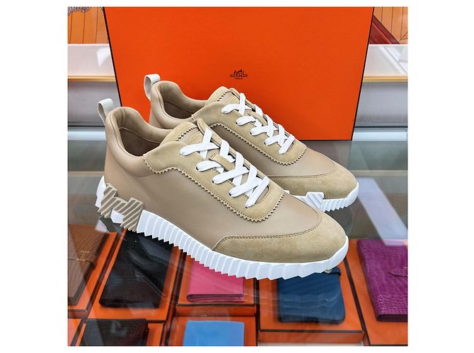 Hermès Sneakers Bouncing in pelle beige Multicolore - vista 3