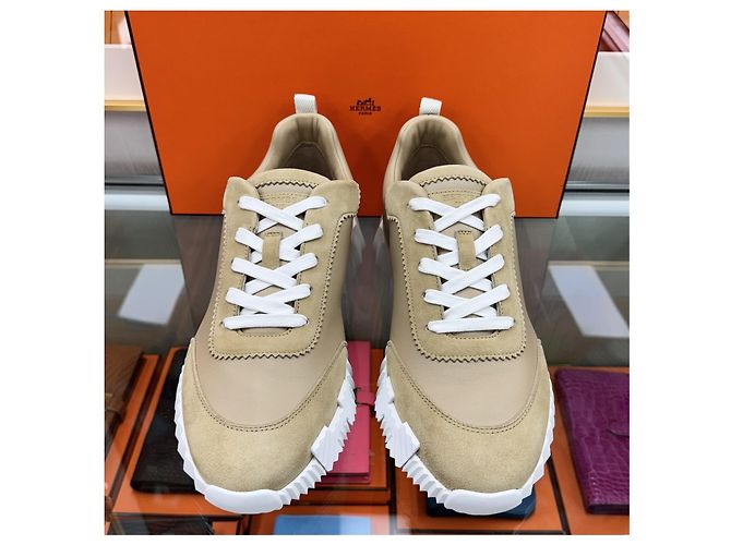 Hermès Sneakers Bouncing in pelle beige Multicolore - vista 4
