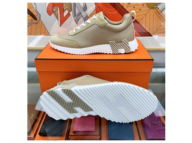 Hermès Sneakers Bouncing in pelle beige Multicolore - vista 9