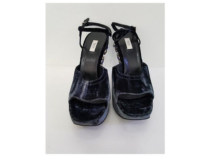 Prada Scarpa con zeppa in velluto e cristalli Multicolore - vista 6