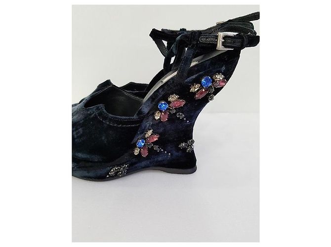 Prada Scarpa con zeppa in velluto e cristalli Multicolore - vista 7