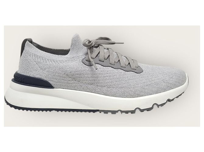 Brunello Cucinelli Graue Strick-Baumwoll-Runner-Sneaker Braun - Ansicht 2