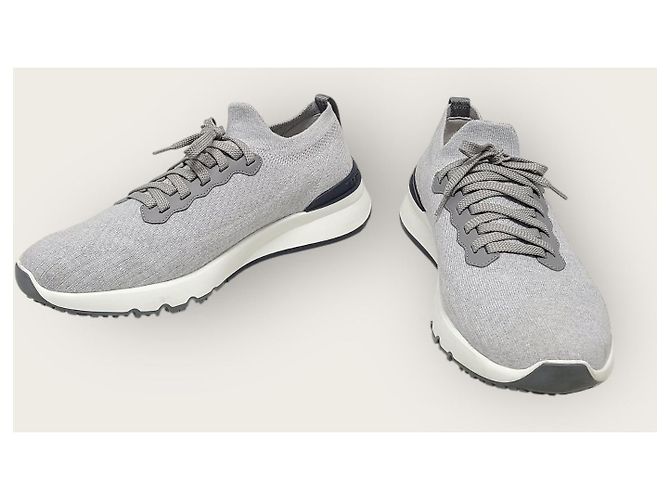 Brunello Cucinelli Graue Strick-Baumwoll-Runner-Sneaker Braun - Ansicht 3