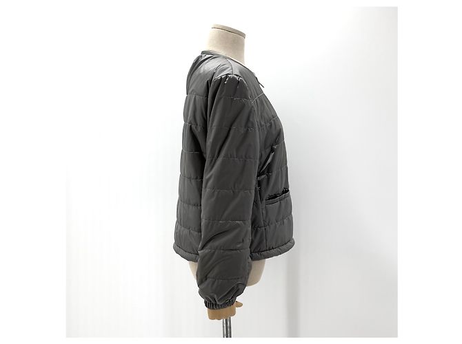 Prada Leichte Nylon-Steppjacke mit Dreieckslogo für Damen Silber - Ansicht 5