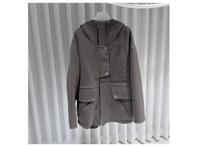 Hermès Giacca con cappuccio e zip in nylon Khaki Brown Marrone - vista 3