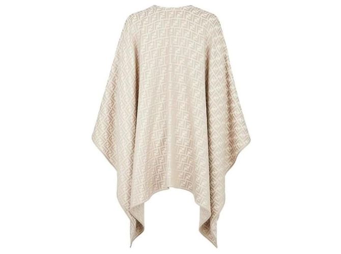 Fendi Poncho in lana e seta da donna con logo FF Beige Marrone - vista 2