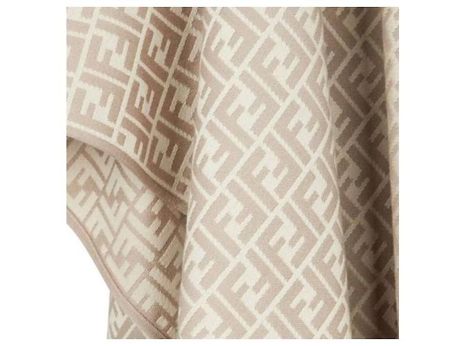 Fendi Poncho in lana e seta da donna con logo FF Beige Marrone - vista 3