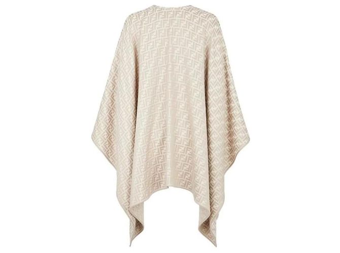 Fendi Poncho in lana e seta da donna con logo FF Beige Marrone - vista 6