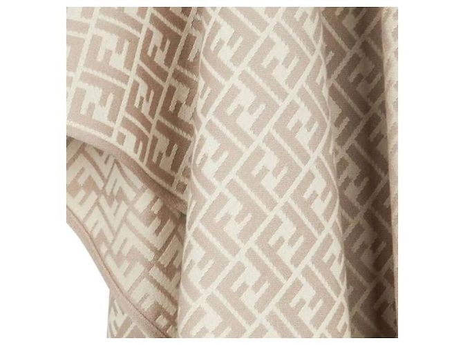 Fendi Poncho in lana e seta da donna con logo FF Beige Marrone - vista 7