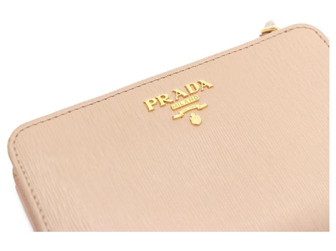 Prada Saffiano Leder-Brieftasche mit goldenem Logo Pink - Ansicht 13