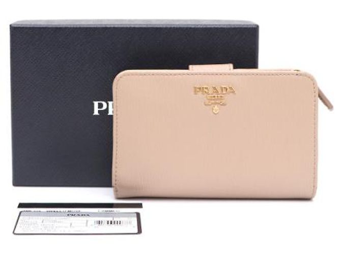 Prada Saffiano Leder-Brieftasche mit goldenem Logo Pink - Ansicht 16