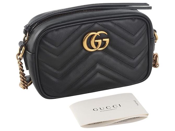 Gucci Borsa a tracolla mini GG Marmont trapuntata Nero - vista 8