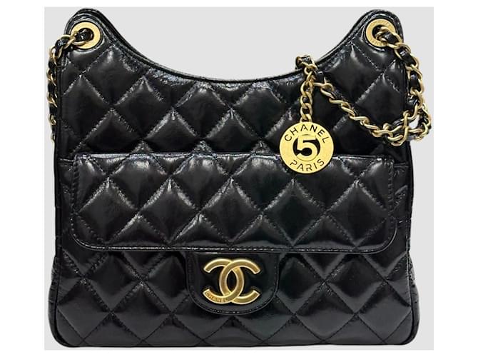 Chanel Borsa Hobo Nera Lucida Medium Nero - vista 2