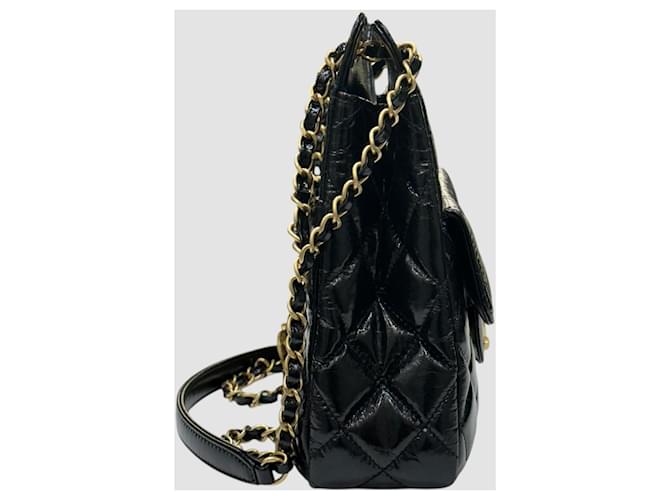 Chanel Borsa Hobo Nera Lucida Medium Nero - vista 3