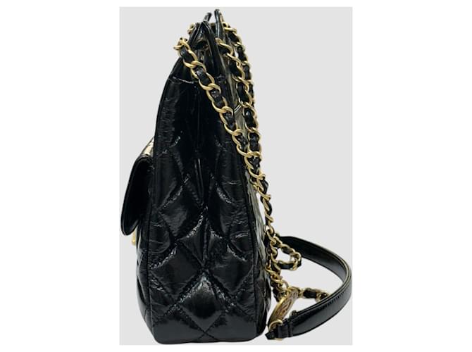 Chanel Borsa Hobo Nera Lucida Medium Nero - vista 4