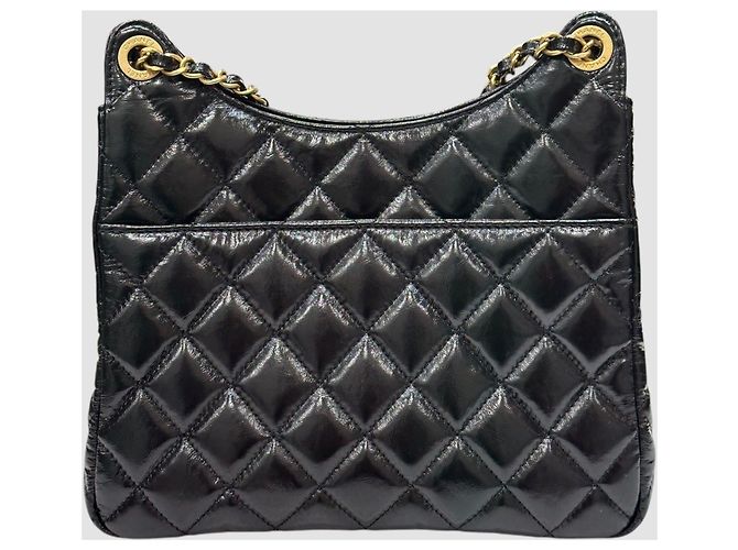 Chanel Borsa Hobo Nera Lucida Medium Nero - vista 7