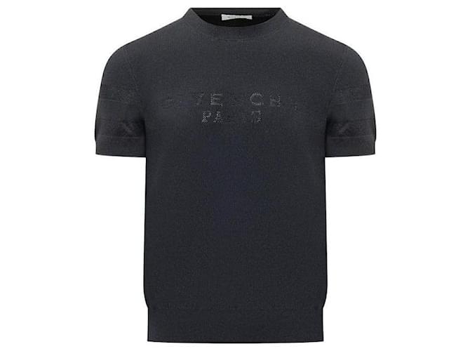 Givenchy Jacquard-Baumwollstrick-T-Shirt Blau - Ansicht 4